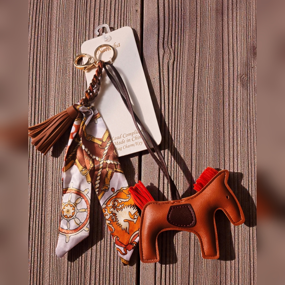 NEW Natasha Horse Faux Leather and Bandana Bag Charm Key Chain 12 Inches NWT